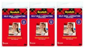 Scotch Self-Sealing Laminating Pouches, 4 x 6 Inches, 3-Pack of 5 Pouches – No Machine Needed, Clear, Photo Safe