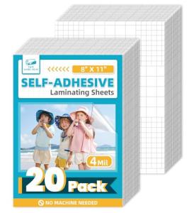 T&W SAME FILM Self Adhesive Laminating Sheets, 4mil, 8 x 11 Inch No Heat Laminating Sheets, Self Sealing Laminating Sheets for Laminator, Round Corner, No Heat, No Machine Needed-20 Pack
