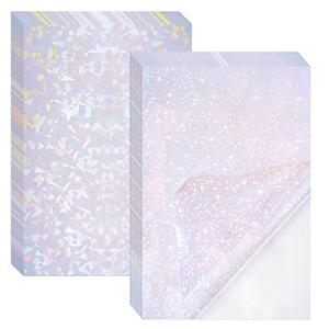 2 Types Transparent Holographic Laminate Sheets Overlay Lamination Vinyl A4 Size Self-Adhesive Holographic Laminate Film Waterproof Vinyl Sticker Paper for DIY Crafts, 10 Sheets 8.25 x 11.7 Inches
