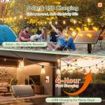 addlon 54(48+6) FT Solar String Lights Waterproof,Patio Lights Solar Powered with Remote & USB Port 15+1 LED Shatterproof Bulbs 3 Light Modes, Dimmable Solar Light for Camping Backyard Garden