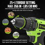 Yougfin Cordless Drill, 20V Power Drill Taladro Inalámbrico 3/8” Keyless Chuck Set with Battery and Charger Power Tool for Home Improvement with 25+1 Torque Variable Speed