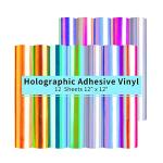 HTVRONT Holographic Vinyl - 12 Sheets 12 "x12 Holographic Permanent Vinyl for All Cutting Machine - Easy to Weed & Transfer Iridescent Craft Adhesive Vinyl Sheets
