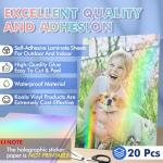 Koala Holographic Laminate Sheets A4 Holographic Sticker Paper,20 Sheets Self Adhesive Waterproof Holographic Transparent Film,11.7X 8.3 Inch