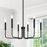 Black Chandelier, 6-Light Farmhouse Chandelier for Dining Room Lighting Fixtures Hanging, Dining Light Fixtures Industrial Modern Chandelier for Bedroom, Foyer, Hall, Kitchen, Living Room and Entryway