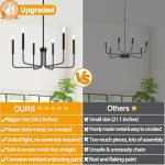 Black Chandelier, 6-Light Farmhouse Chandelier for Dining Room Lighting Fixtures Hanging, Dining Light Fixtures Industrial Modern Chandelier for Bedroom, Foyer, Hall, Kitchen, Living Room and Entryway