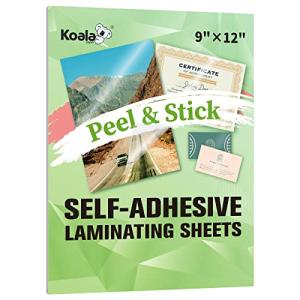 Koala Self Adhesive Laminating Sheets - 9 x 12 Inch Clear Laminate Sheets for Stickers, Photos - 5 Sheets, No Machine Needed