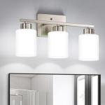 FonmYim Brushed Nickel Bathroom Light Fixtures, 3-Light Modern Vanity Light Over Mirror, Wall Sconces with Milky White Frosted Glass Shades, E26 Socket (Bulbs Not Included)