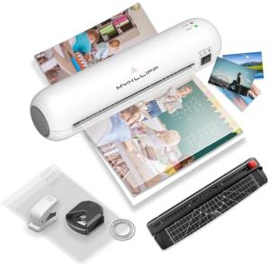 Laminator Machine 9-Inch Portable Thermal Laminater with Hot & Cold Modes, A4 Small Laminating Machine with ABS Jam-Release, 3-Min Warm-Up, 6-in-1 Photo Laminator Kit for Home and Class, White