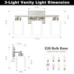 FonmYim Brushed Nickel Bathroom Light Fixtures, 3-Light Modern Vanity Light Over Mirror, Wall Sconces with Milky White Frosted Glass Shades, E26 Socket (Bulbs Not Included)