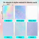 36 Sheets Holographic Sticker Paper Holographic Clear Vinyl Self Adhesive Waterproof Transparent Laminating Sheets Rainbow Overlay with A4 (11.7 x 8.3 Inch) 6 Styles Mixed