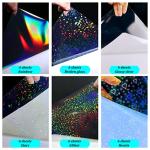 36 Sheets Holographic Sticker Paper Holographic Clear Vinyl Self Adhesive Waterproof Transparent Laminating Sheets Rainbow Overlay with A4 (11.7 x 8.3 Inch) 6 Styles Mixed