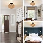 Jobtical Boho Light Fixtures Ceiling Mount,Mini Rattan Chandelier Light Fixture with Dimmable LED Bulb,Hand Woven Ceiling Light Fixtures Flush Mount for Hallway Bedroom Kitchen Entryway Living Room