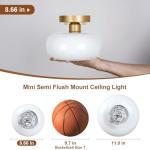 WOKNOS Mid-Century Modern Gold Semi Flush Mount Ceiling Light, Kitchen Ceiling Light Fixture with Glass Shade, Mini White Close to Ceiling Lamp for Entryway Hallway Bathroom (8.66 Inch)