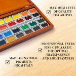 Pinturale Arts Watercolor Set Professional | 24 Richly Pigmented Colors (XL Pans) in Wooden Box | Artist Grade Watercolor Professional Paint Set