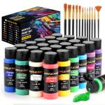 TMOL Acrylic Paint Set, 24 Colors (2 oz/Bottle) with 12 Art Brushes, Art Supplies for Painting Canvas, Wood, Ceramic & Fabric, Rich Pigments Lasting Quality for Beginners, Students & Professional Artist