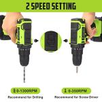 Yougfin Cordless Drill, 20V Power Drill Taladro Inalámbrico 3/8” Keyless Chuck Set with Battery and Charger Power Tool for Home Improvement with 25+1 Torque Variable Speed
