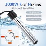 BSEED Immersion Water Heater Electric, 2000W Fast Heating Portable Water Heater with 304 Stainless Steel Guard & Digital LCD Thermometer, Heats 5 Gallons in Minutes for Camping, Bath & Small Pool