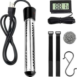 2000W Immersion Water Heater UL Listed,Portable Electric Water Heater with 304 SS Anti-scalding,Updated with Digital Thermometer,S Hook,2 Reusable Straps,Heats up to 5 gallons of Water in Minutes