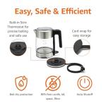 Amazon Basics Electric Kettle with Glass Carafe for Tea and Coffee, BPA-Free, Fast Boiling, Auto Shut-Off, Boil-Dry Protection, Water Level Indicator, 1.7 Liter, 1500W, Black and Silver