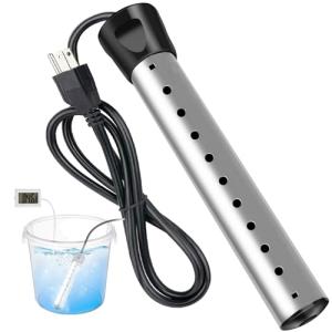 2000W Immersion Water Heater,Portable Electric Water Heater with 304 Stainless Steel Guard & Thermometer,Fast Heating for 5 Gallon of Water in Minutes for Buckets, Bathtubs,Basins,Tanks (White)