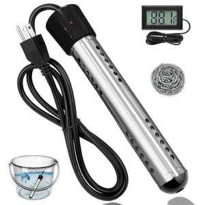 Immersion Water Heater Electric, 2000W Portable Water Heater with 304 S S Guard & LCD Thermometer, Fast Heating Bucket Heater, Ideal for Small Bucket Bathtub, Small Pool, Home Camping Outdoor Use