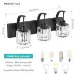 XIAOJU Modern Crystal 3 Light Black Bathroom Vanity Light Wall Light Fixtures with Clear Shades Vanity Lighting Fixtures Over Mirror for Bathroom (Bulbs Not Included)
