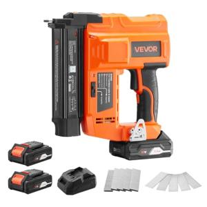 VEVOR 2-in-1 Cordless Brad Nailer, 18 Gauge, 20V Battery Powered Nail Gun and Staple Gun, with 500 pcs Nails, 500 pcs Staples, 2 x 2.0 Ah Li-ion Batteries, Charger, for Home Improvement, Woodworking