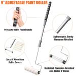 PinStone 6pcs House Paint Roller Kit, 9 inch Extendable Roller Frame with 5 Microfiber Roller Covers 1/2" Nap, Adjustable Painting Roller (18" - 36") for Walls, Ceilings, Floor, Home Painting Supplies