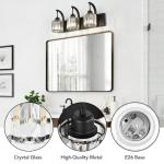 XIAOJU Modern Crystal 3 Light Black Bathroom Vanity Light Wall Light Fixtures with Clear Shades Vanity Lighting Fixtures Over Mirror for Bathroom (Bulbs Not Included)