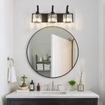 XIAOJU Modern Crystal 3 Light Black Bathroom Vanity Light Wall Light Fixtures with Clear Shades Vanity Lighting Fixtures Over Mirror for Bathroom (Bulbs Not Included)