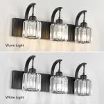 XIAOJU Modern Crystal 3 Light Black Bathroom Vanity Light Wall Light Fixtures with Clear Shades Vanity Lighting Fixtures Over Mirror for Bathroom (Bulbs Not Included)