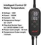 GRILLME 1000W Immersion Water Heater with Intelligent Temperature Controller,Fully Submersible Portable Electric Heater,5 Galons Bucket Heater,100% Waterproof,316L Shell,Easy and Convenient to Use