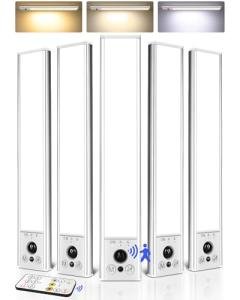 EZVALO 5-Pack Under Cabinet Lighting, 2400mAh Rechargeable Motion Sensor Light, 10inch Magnetic Closet Lights with Dimmable & 3 Color Temps, Wireless Motion Activated Lights with Remote for Kitchen