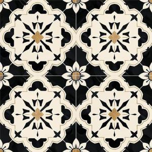 10PCS 12"x12" Vintage Black Beige Yellow Flower Pattern Peel and Stick Vinyl Floor Tiles Removable Self Adhesive Waterproof Flooring Stickers for Bathroom Entryway Kitchen Bar Room Home Decor