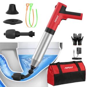 POPULO Electric Toilet Plunger High Pressure Drain Unclogger Plungers for Bathroom, Floors, Heavy Duty Versatile Home Toilet Unclogger Tool