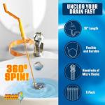 Flexisnake Drain Weasel Hair Clog Remover Kit – Plumbing Snake Auger for Cleaning Shower, Bath Tub, Bathroom Drains with Rotating Handle and 5 Disposable Wands, Made in USA