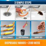 Flexisnake Drain Weasel Hair Clog Remover Kit – Plumbing Snake Auger for Cleaning Shower, Bath Tub, Bathroom Drains with Rotating Handle and 5 Disposable Wands, Made in USA