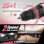 COMOWARE Pink Household Tool Set with 20V Cordless Drill Driver, 120Pcs Hand Tool Kit for Women, Power Drill Set with Plastic Toolbox, Ideal for Office, Garden, DIY Project