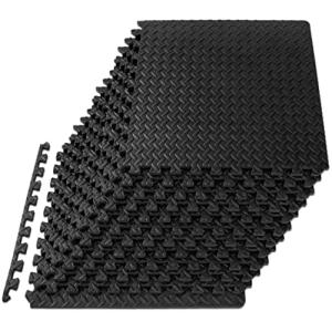 ProsourceFit Puzzle Exercise Mat ½ in, EVA Interlocking Foam Floor Tiles for Home Gym, Water-Resistant Mats Workout Equipment, Floor Padding for Kids, Black, 24 in x 24 in x ½ in, 48 Sq Ft - 12 Tiles