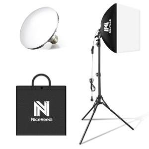 Softbox Lighting Kit, NiceVeedi 16'' x 16'' Softbox Photography Lighting Kit with 63” Tripod Stand & 5400K 450W Equivalent LED Bulb, Continuous Lighting for Photography/Video Record/Live Streaming
