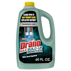 Drano Max Build Up Remover Drain Cleaner, Enzymes & Probiotics Prevents Clogs & Remove Odor-Causing Buildup, Safe for Septic, Toilets & Pipes in Bathroom Drains & Kitchen Sinks, Commercial Line, 60 oz