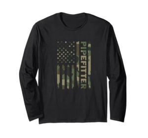 Pipefitter Camo American Flag Pipefitting Graphic Long Sleeve T-Shirt