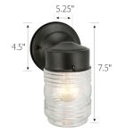 Design House Jelly Jar Wall Light, Indoor/Outdoor, Clear Ribbed Glass, Dimmable, Matte Black, Wall Mount Sconce Fixture, 4.5 in W x 7.5 in H x 5.25 in D, 502195