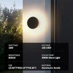 Aoceley LED Wall Light Indoor Outdoor Modern Sconce Black Modern Outdoor Wall Lights Aluminum Waterproof Black Wall Mount Lights LED Light Warm White 3000K (Round)