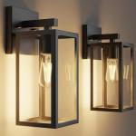 Kalium Porch Lights Outdoor Wall Light Fixture 2pcs, Matte Black, Wall Sconce 12.4 in, Toughened Frame, Clear Glass Shade, Waterproof Lanterns, for Patio, Exterior, Front, Door, Entryway