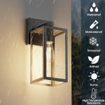 Kalium Porch Lights Outdoor Wall Light Fixture 2pcs, Matte Black, Wall Sconce 12.4 in, Toughened Frame, Clear Glass Shade, Waterproof Lanterns, for Patio, Exterior, Front, Door, Entryway