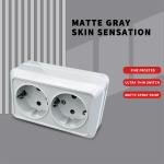 WESA White Wall Surface 2 Sockets Plugs EU Exterior Electrical Outlets With Ground Power Socket Flame Retardant Paint Plastic