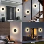 Aoceley LED Wall Light Indoor Outdoor Modern Sconce Black Modern Outdoor Wall Lights Aluminum Waterproof Black Wall Mount Lights LED Light Warm White 3000K (Round)