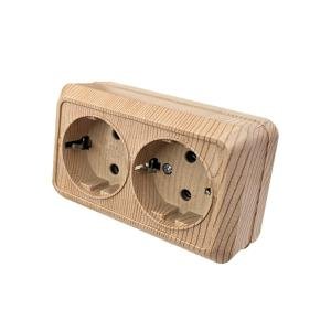 Wood Paint Wall Surface 2 Sockets Plugs EU Exterior Electrical Outlets With Ground Outdoor Power Socket Flame Retardant Plastic