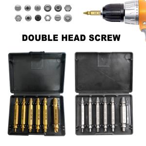 6PC HSS Extractor Double Head Screw Slide Tooth Removal Screwdriver Bit Set Broken Wire Tool Kit Power Tool Accessory